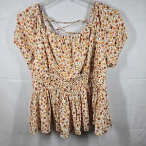 Torrid Milkmaid Floral Peplum Top Women's Size 1X Lace-Up Back‎ Boho Cottagecore